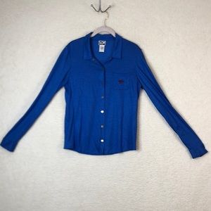 Diane von Furstenberg Womens Long Sleeve Blue Snap Front Top with Pocket SIZE 10